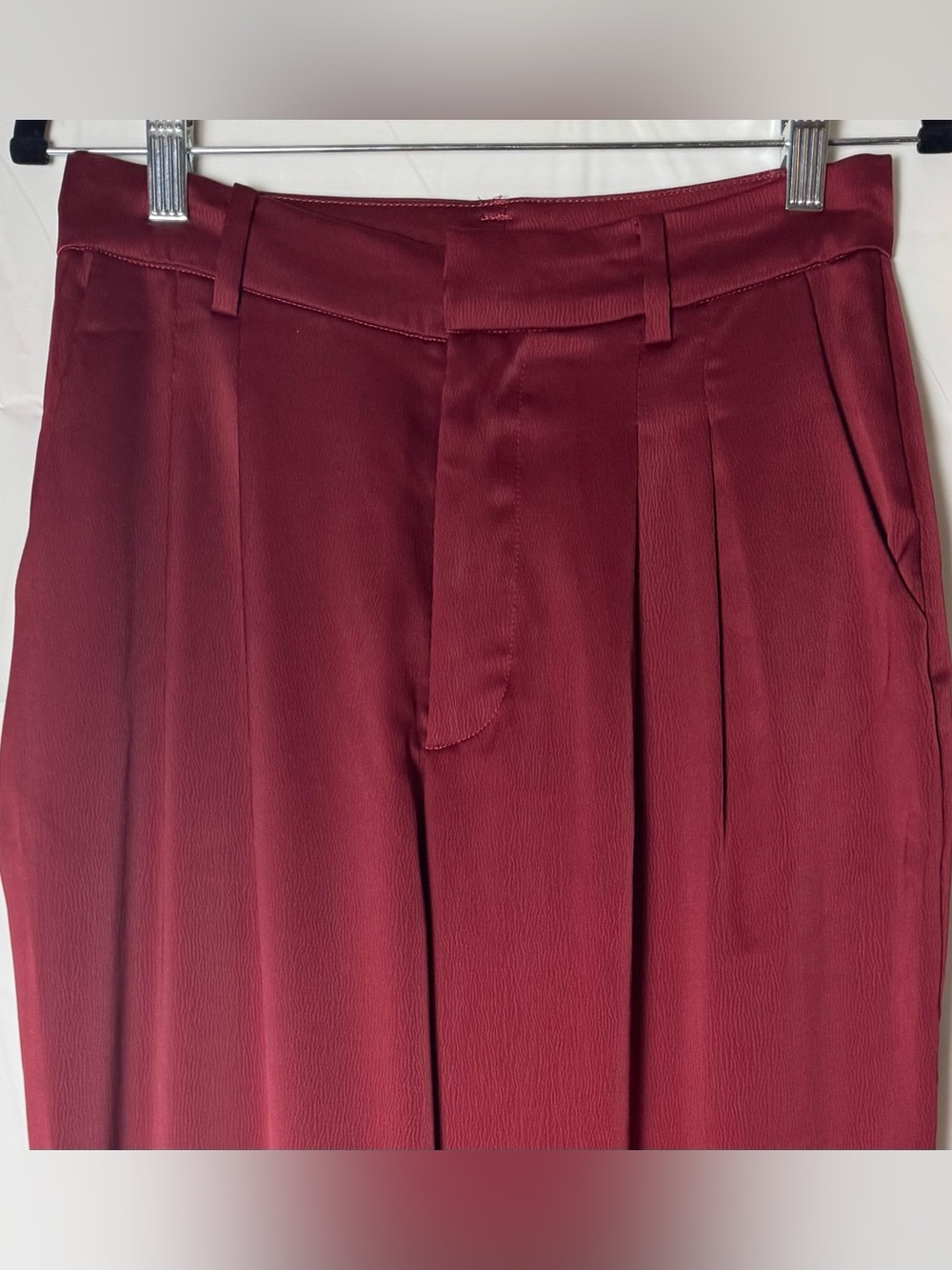 Wayf Women Red Two Pieces Set Pants Wide Leg Tailored Trousers Satin Wrap Top, S - Picture 4 of 15